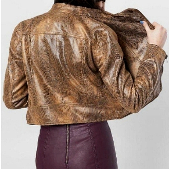 NWT🐍 Free People Python Snake Faux Leather Golden Jacket, Large - Picture 4 of 16